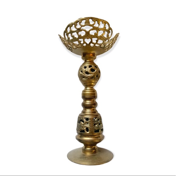 Vintage Brass Candle Holder Ornate Filigree Candlestick